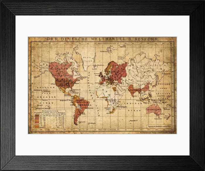 Framed Print : German world trade export map 1898 Framed Print : German world trade export map 1898