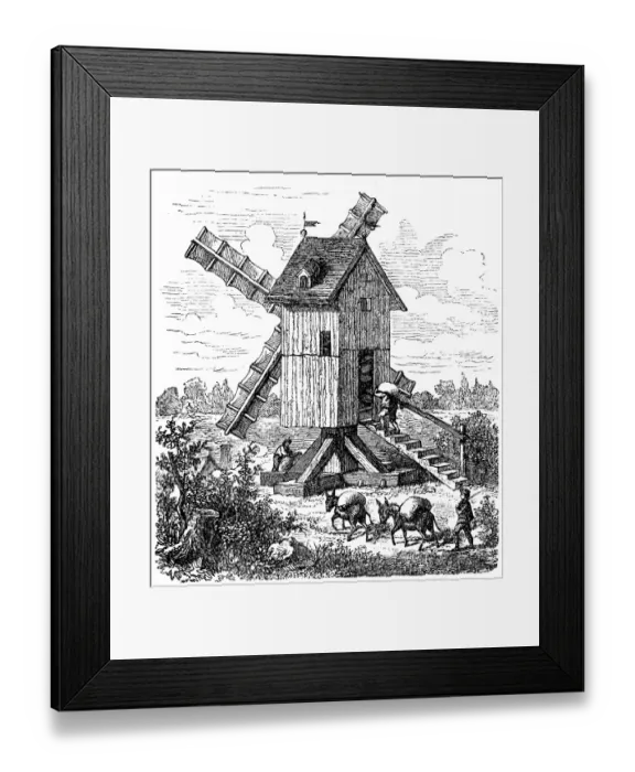 Framed Print : Mill. Antique engraving illustration of a mill Framed Print : Mill. Antique engraving illustration of a mill