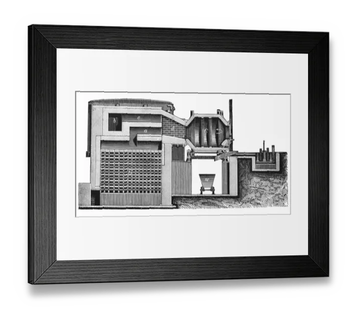 Framed Print : Heating Siemens, section of gasifier and oven Framed Print : Heating Siemens, section of gasifier and oven