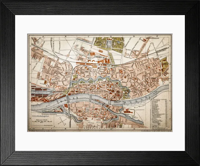Framed Print : Bremen. Antique map of Bremen from 1898 Framed Print : Bremen. Antique map of Bremen from 1898