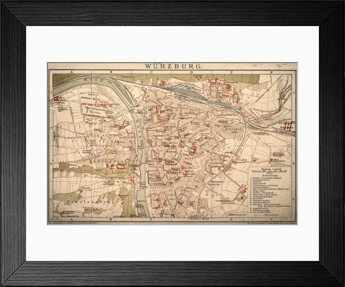 Framed Print : Map of WAOErzburg 1898