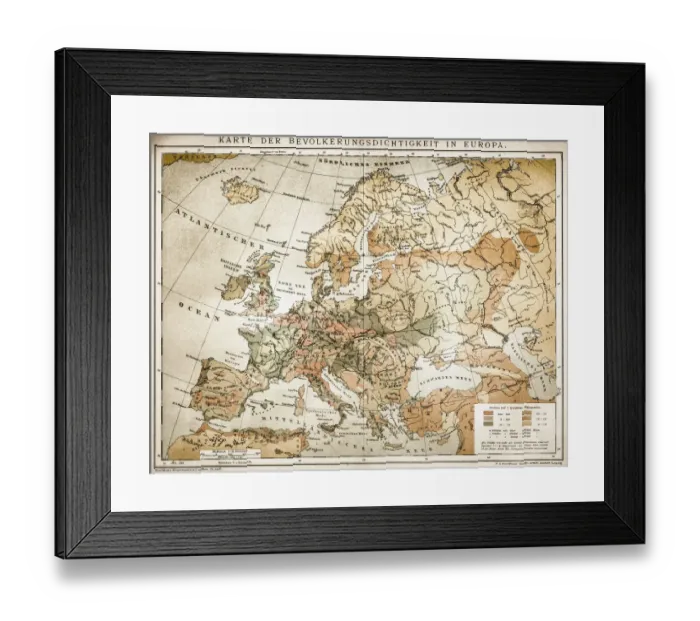 Framed Print : Population tightness map of Europe Framed Print : Population tightness map of Europe