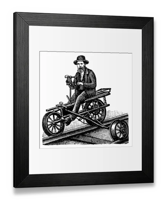Framed Print : Handcar. Antique illustration of a handcar, also known as a pump trolley Framed Print : Handcar. Antique illustration of a handcar, also known as a pump trolley