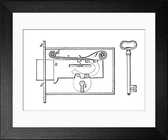 Framed Print : Diagram of a lock and key Framed Print : Diagram of a lock and key