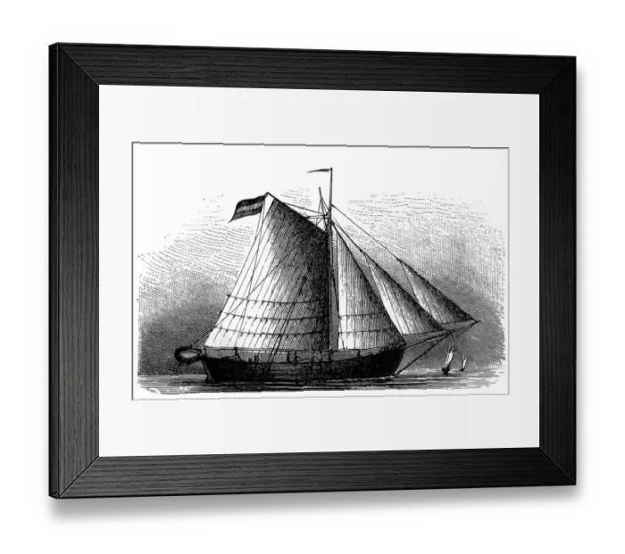 Framed Print : Yacht. A black and white engraving style picture of a Yacht Framed Print : Yacht. A black and white engraving style picture of a Yacht