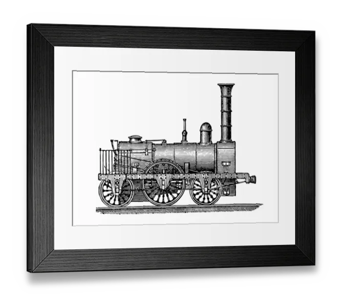 Framed Print : Steam locomotive, vintage engraving Framed Print : Steam locomotive, vintage engraving