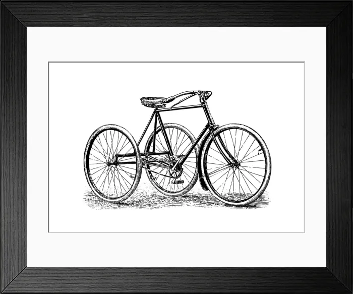 Framed Print : Tricycle. Antique illustration engraving of tricycle isolated on white Framed Print : Tricycle. Antique illustration engraving of tricycle isolated on white