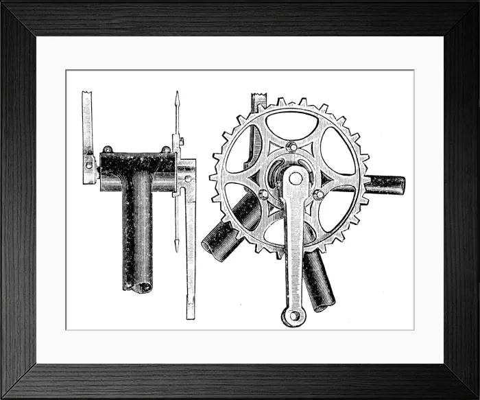 Framed Print : Crankset. Antique illustration bicycle cranks on a white background Framed Print : Crankset. Antique illustration bicycle cranks on a white background