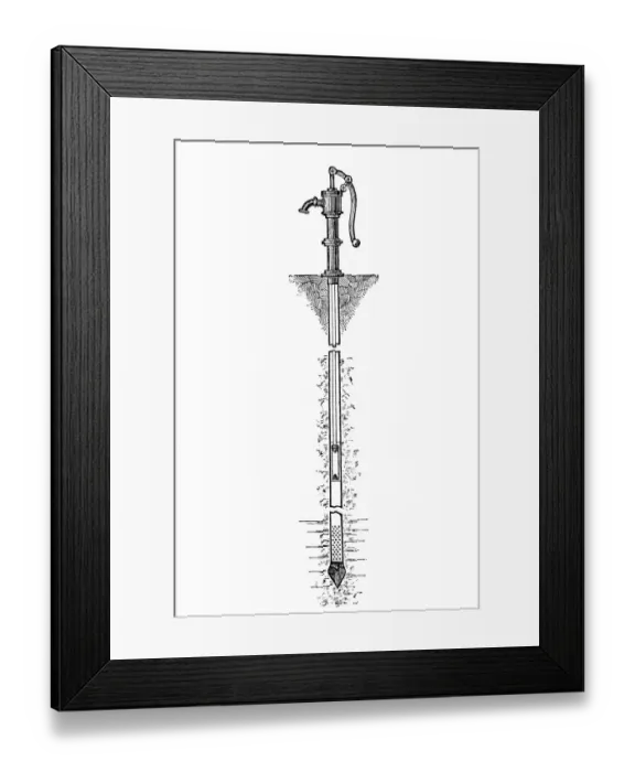 Framed Print : Antique illustration of water pump Framed Print : Antique illustration of water pump