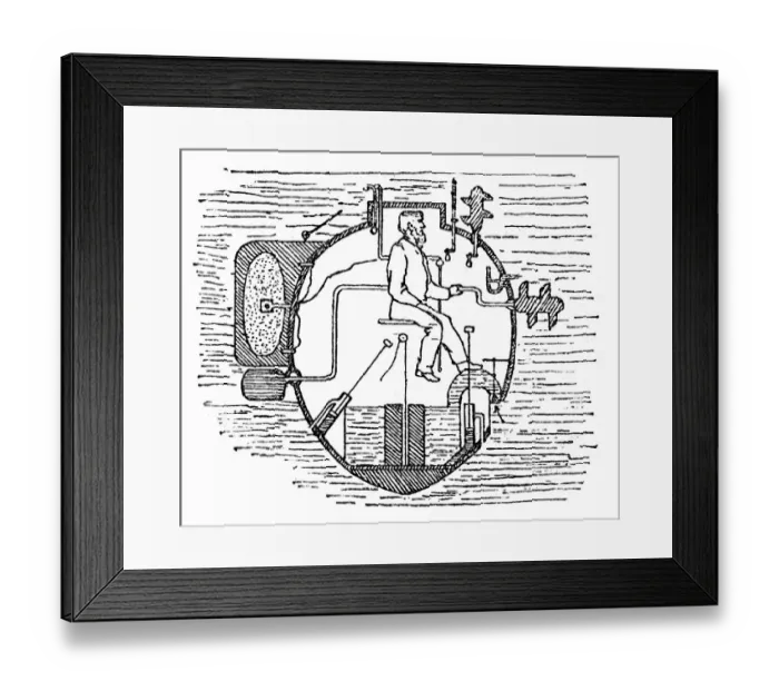 Framed Print : Antique illustration of Submarine section Framed Print : Antique illustration of Submarine section
