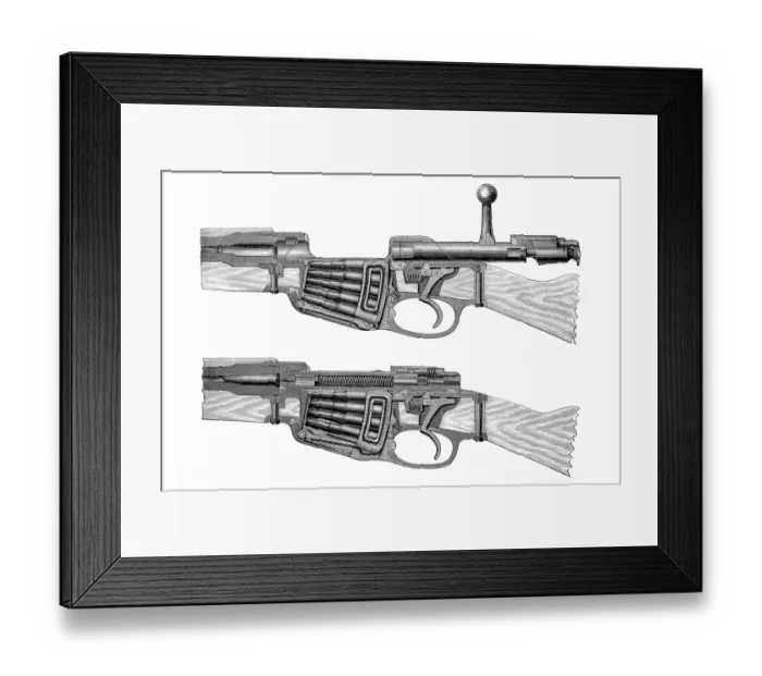 Framed Print : Antique illustration of cartridge gun mechanism Framed Print : Antique illustration of cartridge gun mechanism