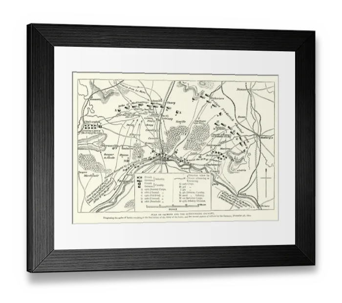 Framed Print : Franco Prussian War Battle plan of Siege of Orleans
