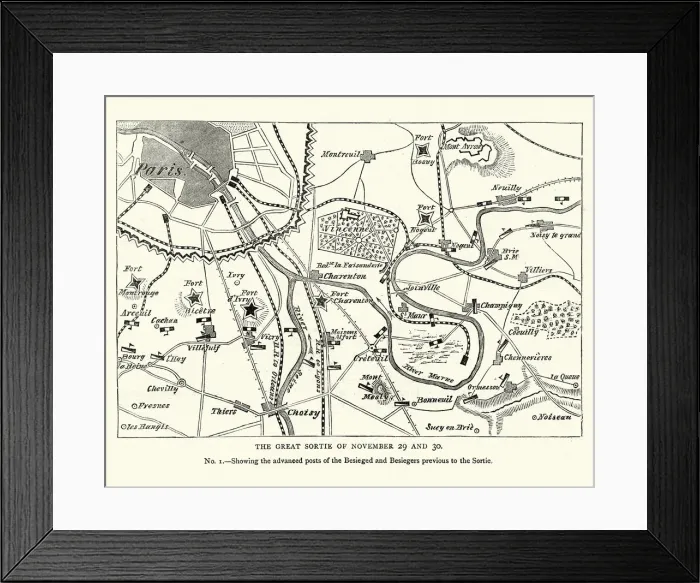 Framed Print : Franco Prussian War Battle plan of Siege of Paris