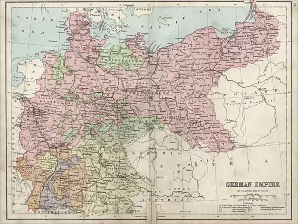 Antique damaged map of German Empire 19th Century