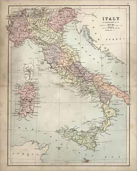 Antique Damaged Map of Italy 19th Century