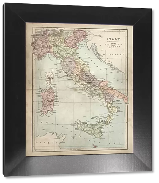 Antique Damaged Map of Italy 19th Century