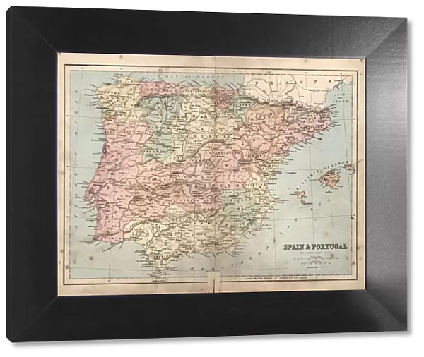 Antique damaged map of Spain and Portugal19th Century