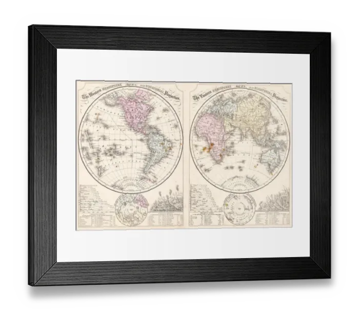 Framed Print : Easter hemisphere map 1867 Framed Print : Easter hemisphere map 1867
