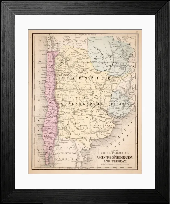 Framed Print : Argentina Chile Urugay map 1867 Framed Print : Argentina Chile Urugay map 1867