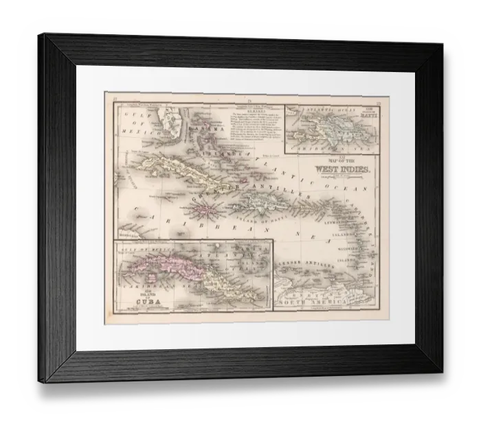 Framed Print : West Indies map 1867 Framed Print : West Indies map 1867