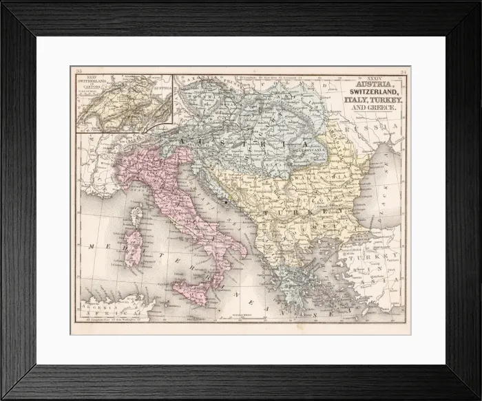 Framed Print : Austria Switzerland Italy map 1867 Framed Print : Austria Switzerland Italy map 1867