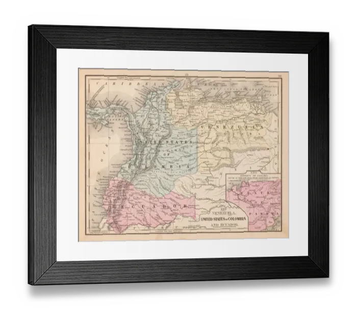 Framed Print : Colombia Ecuador Venezuela map 1867 Framed Print : Colombia Ecuador Venezuela map 1867