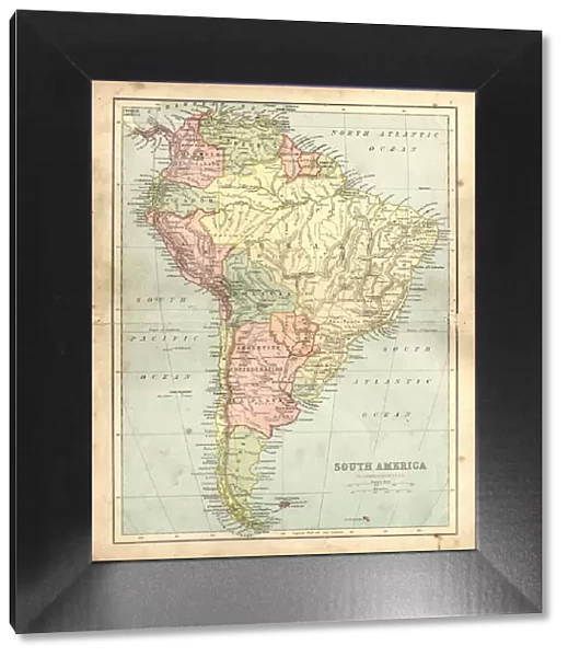Antique damaged map of South America in the 19th Century