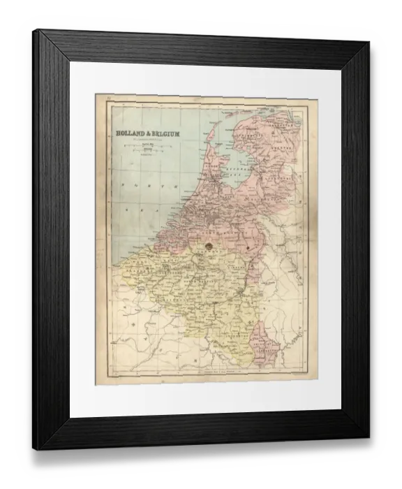 Framed Print : Antique damaged map of Holland & Belgium 19th Century Framed Print : Antique damaged map of Holland & Belgium 19th Century