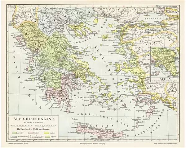 Antique Greece empire map 1895