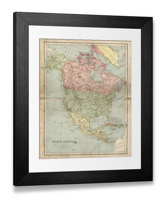 Framed Print : Antique damaged map of North America in the 19th Century Framed Print : Antique damaged map of North America in the 19th Century