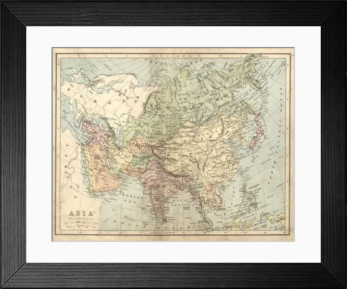 Framed Print : Antique map of Asia in the 19th Century, 1873 Framed Print : Antique map of Asia in the 19th Century, 1873