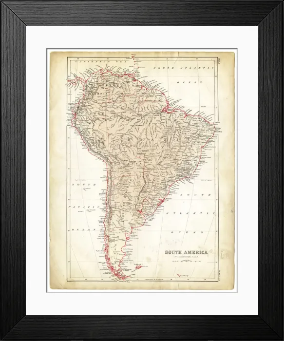 Framed Print : South America map 1878 Framed Print : South America map 1878