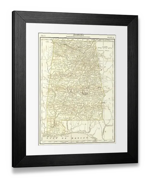 Framed Print : Alabama map 1878