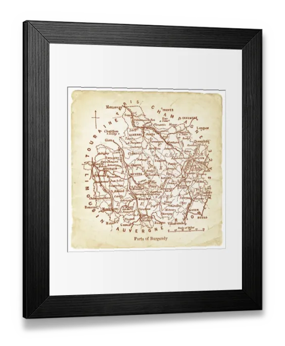 Framed Print : Map of Burgundy 1878 Framed Print : Map of Burgundy 1878