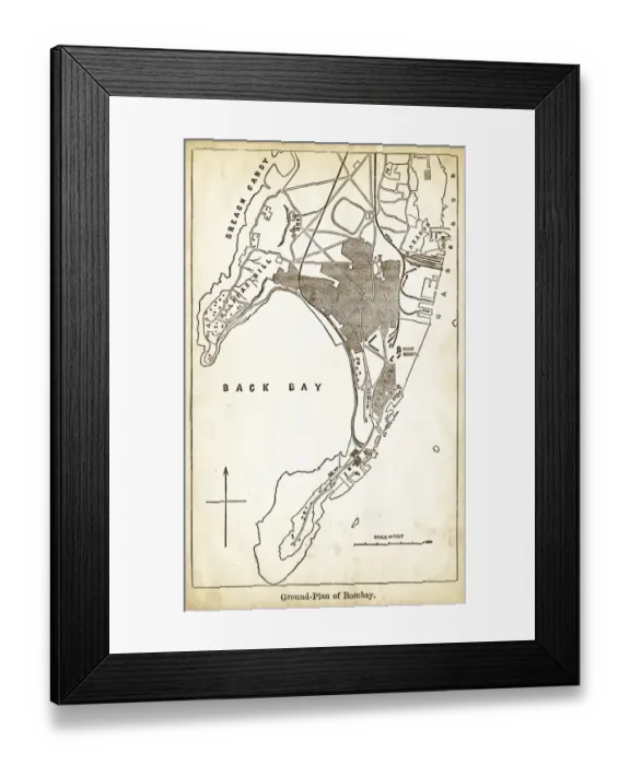 Framed Print : Map of Mumbay India engraving 1878 Framed Print : Map of Mumbay India engraving 1878