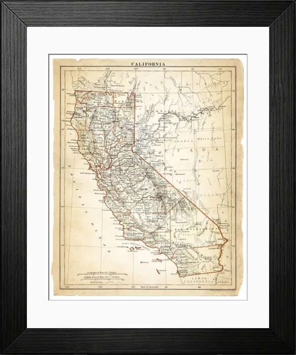 Framed Print : Map of California 1878 Framed Print : Map of California 1878