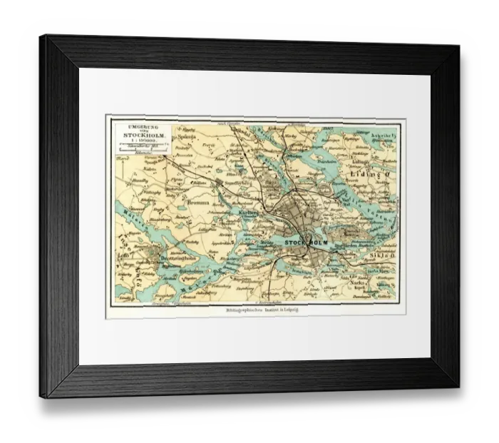 Framed Print : Stockholm Sweden map 1895 Framed Print : Stockholm Sweden map 1895