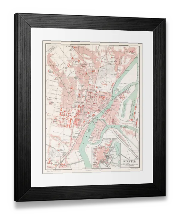 Framed Print : Szczecin Poland map 1895