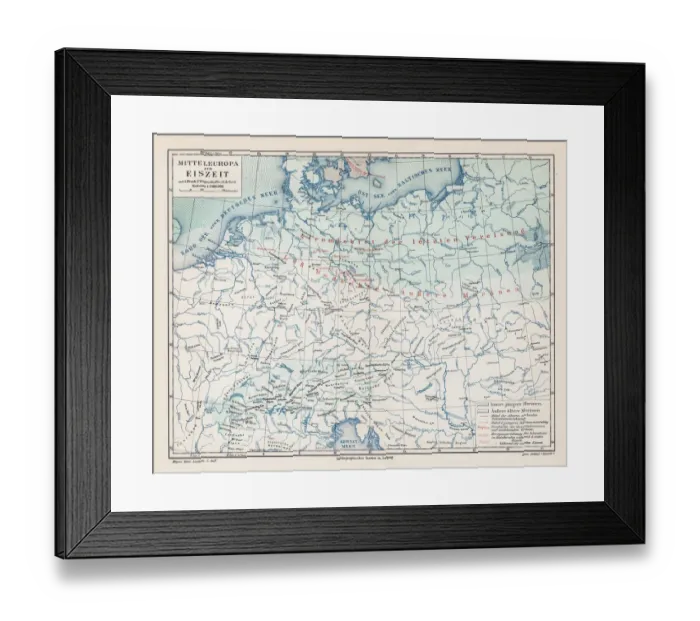 Framed Print : Europe during the Ice age map 1895 Framed Print : Europe during the Ice age map 1895
