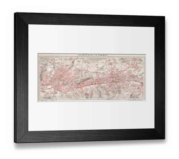 Framed Print : Elberfeld and Barmen map 1895 Framed Print : Elberfeld and Barmen map 1895
