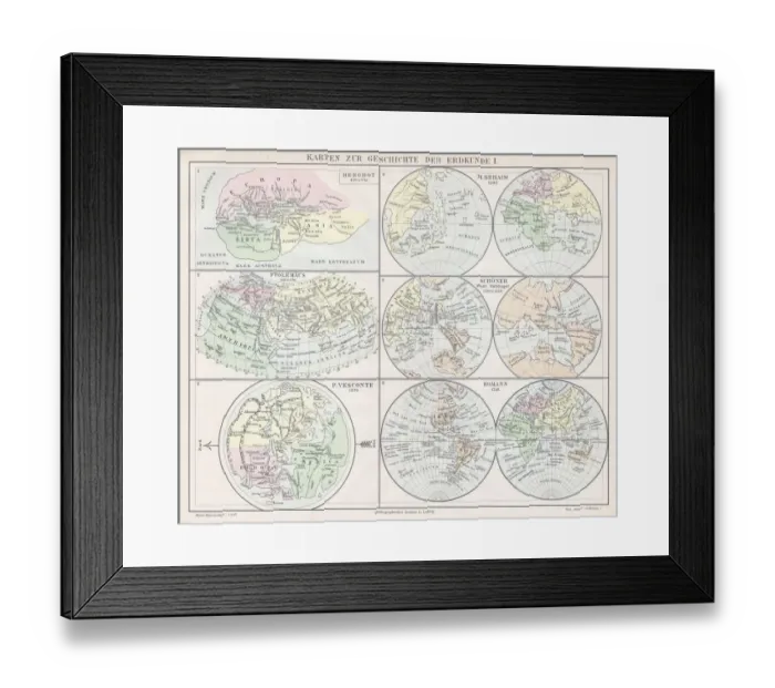 Framed Print : The history of geography map 1895