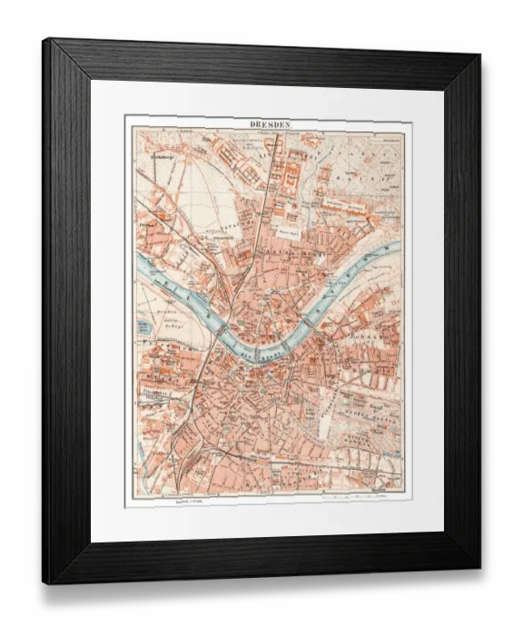 Framed Print : Dresden map 1895