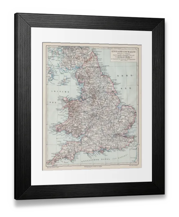 Framed Print : England and wales map 1895 Framed Print : England and wales map 1895