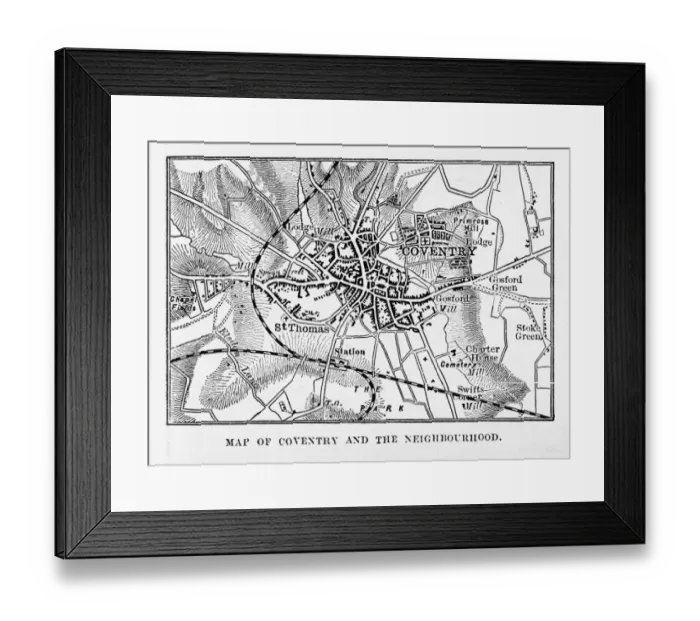 Framed Print : Map of Coventry in Warwickshire, England Victorian Engraving, 1840 Framed Print : Map of Coventry in Warwickshire, England Victorian Engraving, 1840