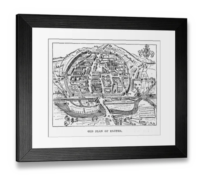 Framed Print : Old Plan of Exeter in Devon, England Victorian Engraving, 1840 Framed Print : Old Plan of Exeter in Devon, England Victorian Engraving, 1840