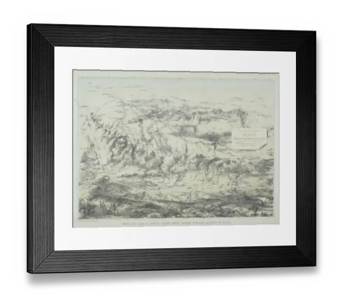 Framed Print : Antique engraving depicting birds eye view of country around Herat showing positions occupied by Russia Framed Print : Antique engraving depicting birds eye view of country around Herat showing positions occupied by Russia