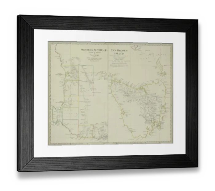 Framed Print : Paired antique maps of Western Australia and Van Diemen Island Framed Print : Paired antique maps of Western Australia and Van Diemen Island