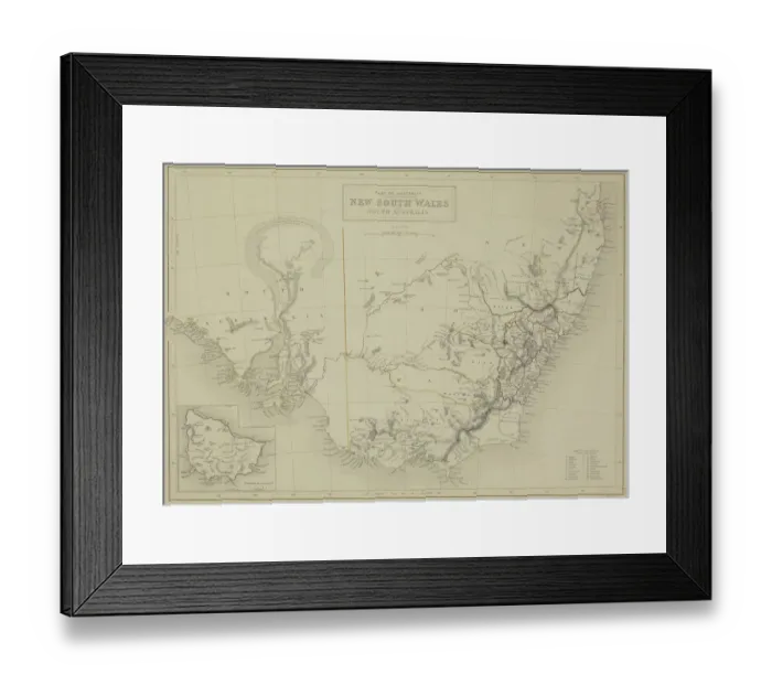Framed Print : Antique map of New South Wales in Australia with inset Framed Print : Antique map of New South Wales in Australia with inset