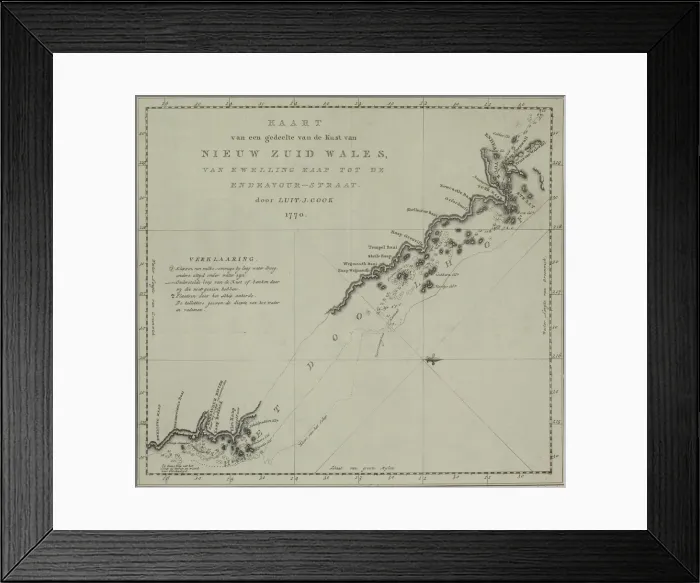 Framed Print : Antique map of coast of New South Wales in Australia Framed Print : Antique map of coast of New South Wales in Australia