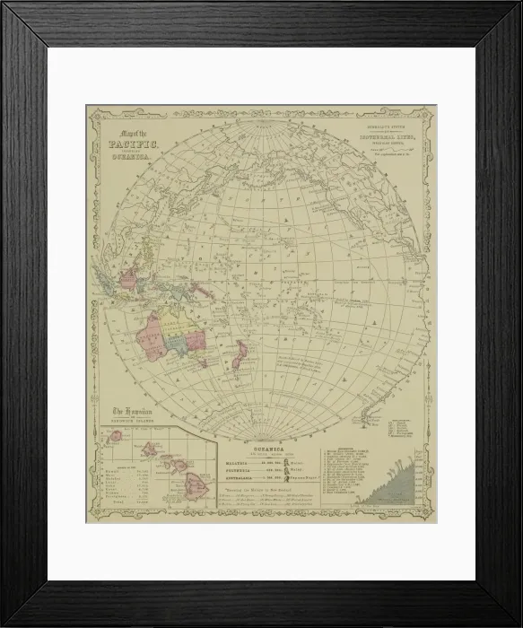 Framed Print : Antique map of Pacific Oceanica with inset of islands Framed Print : Antique map of Pacific Oceanica with inset of islands